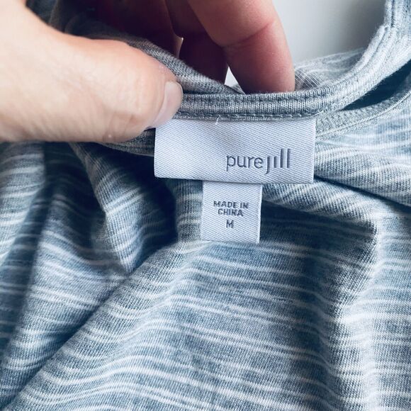 J. Jill Pure Jill Top Size Medium Gray Striped T Shirt 3/4 Sleeves Capsule - Picture 5 of 7